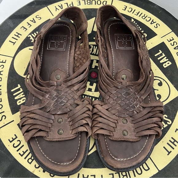 Frye Lawson Huarache Sandals Men’s 10 D Woven Brown Leather Made In Mexico - Picture 1 of 10